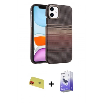 MARSİLYAN™- iPhone 11 Kılıf Doruk Serisi - Siyah Bilvis 5in1 5D Magic Hayalet Cam Ekran Koruyucu + Rainbow Kamera Lens Koruma Cam - KI