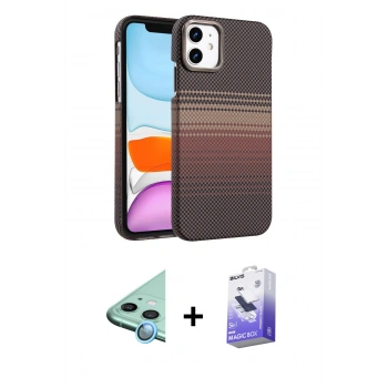 MARSİLYAN™- iPhone 11 Kılıf Doruk Serisi - Siyah Bilvis 5in1 5D Magic Hayalet Cam Ekran Koruyucu + Raze Metal Kamera Lens - MI