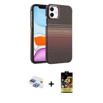 MARSİLYAN™- iPhone 11 Kılıf Doruk Serisi - Siyah Buffer Cam Ekran Koruyucu + Pers Alüminyum Kamera Lens - GI