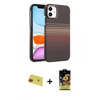 MARSİLYAN™- iPhone 11 Kılıf Doruk Serisi - Siyah Buffer Cam Ekran Koruyucu + Rainbow Kamera Lens Koruma Cam - KI