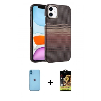 MARSİLYAN™- iPhone 11 Kılıf Doruk Serisi - Siyah Buffer Cam Ekran Koruyucu + Neon Fosforlu Kamera Lens - MI