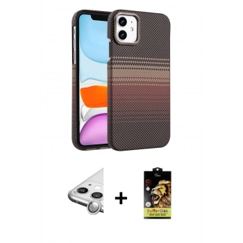 MARSİLYAN™- iPhone 11 Kılıf Doruk Serisi - Siyah Buffer Cam Ekran Koruyucu + Raze Metal Kamera Lens - GS