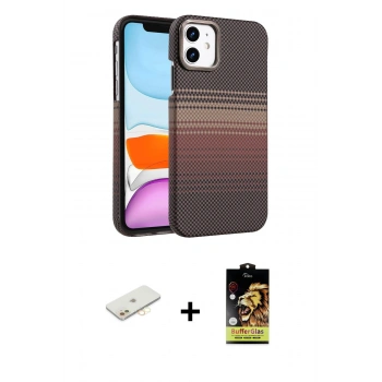 MARSİLYAN™- iPhone 11 Kılıf Doruk Serisi - Siyah Buffer Cam Ekran Koruyucu + Renkli Kamera Lens Koruma Cam - SI