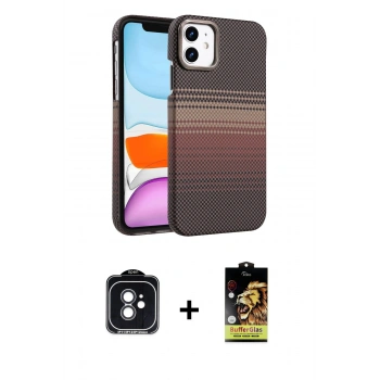 MARSİLYAN™- iPhone 11 Kılıf Doruk Serisi - Siyah Buffer Cam Ekran Koruyucu + PVD Metal Kamera Lens - SH