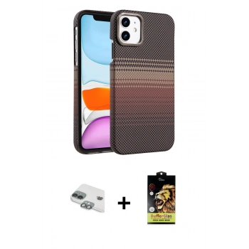 MARSİLYAN™- iPhone 11 Kılıf Doruk Serisi - Siyah Buffer Cam Ekran Koruyucu + Pers Alüminyum Kamera Lens - YL