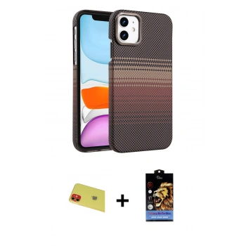 MARSİLYAN™- iPhone 11 Kılıf Doruk Serisi - Siyah Buffer Hayalet Cam Ekran Koruyucu + Rainbow Kamera Lens Koruma Cam - KI