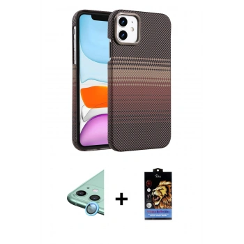MARSİLYAN™- iPhone 11 Kılıf Doruk Serisi - Siyah Buffer Hayalet Cam Ekran Koruyucu + Raze Metal Kamera Lens - MI
