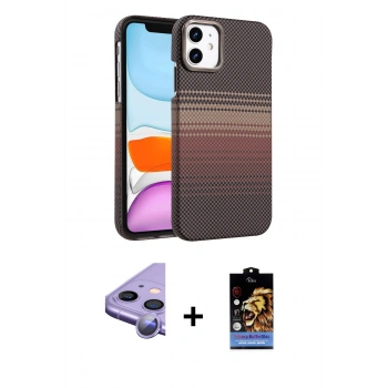 MARSİLYAN™- iPhone 11 Kılıf Doruk Serisi - Siyah Buffer Hayalet Cam Ekran Koruyucu + Raze Metal Kamera Lens - MR
