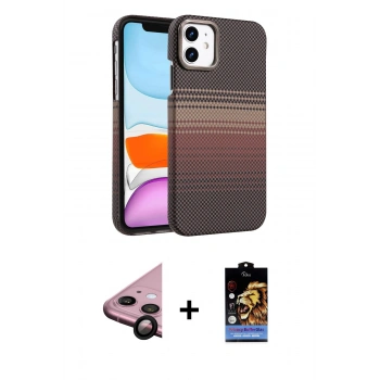 MARSİLYAN™- iPhone 11 Kılıf Doruk Serisi - Siyah Buffer Hayalet Cam Ekran Koruyucu + Raze Metal Kamera Lens - SH
