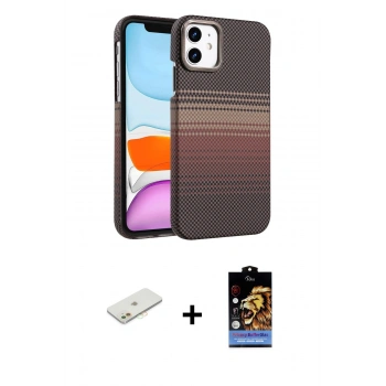 MARSİLYAN™- iPhone 11 Kılıf Doruk Serisi - Siyah Buffer Hayalet Cam Ekran Koruyucu + Renkli Kamera Lens Koruma Cam - TU