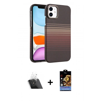 MARSİLYAN™- iPhone 11 Kılıf Doruk Serisi - Siyah Buffer Hayalet Cam Ekran Koruyucu + Kamera Lens Koruma Cam - SF