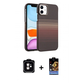MARSİLYAN™- iPhone 11 Kılıf Doruk Serisi - Siyah Buffer Hayalet Cam Ekran Koruyucu + PVD Metal Kamera Lens - TU