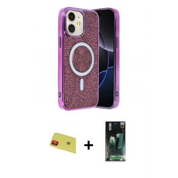 MARSİLYAN™- iPhone 11 Kılıf Eksen Çizgi - Şeffaf 360 Full Body Arka Koruyucu + Rainbow Kamera Lens Koruma Cam - KI