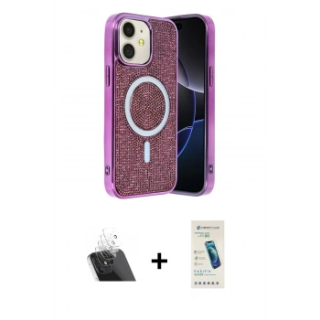 MARSİLYAN™- iPhone 11 Kılıf Eksen Çizgi - Şeffaf Pasifik Cam Ekran Koruyucu + Kamera Lens Koruma Cam - SF