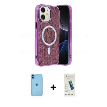 MARSİLYAN™- iPhone 11 Kılıf Eksen Çizgi - Şeffaf Pasifik Cam Ekran Koruyucu + Neon Fosforlu Kamera Lens - MI