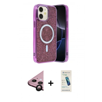 MARSİLYAN™- iPhone 11 Kılıf Eksen Çizgi - Şeffaf Pasifik Cam Ekran Koruyucu + Raze Metal Kamera Lens - SH