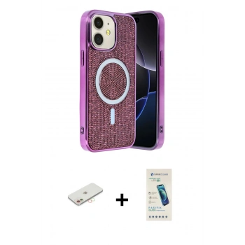 MARSİLYAN™- iPhone 11 Kılıf Eksen Çizgi - Şeffaf Pasifik Cam Ekran Koruyucu + Renkli Kamera Lens Koruma Cam - YL