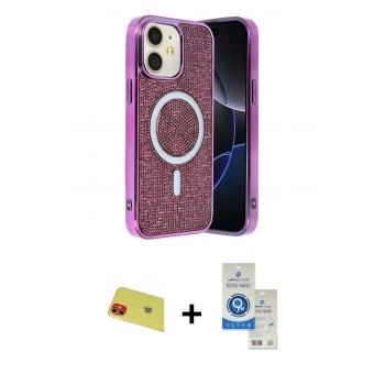 MARSİLYAN™- iPhone 11 Kılıf Eksen Çizgi - Şeffaf Royal Nano Ekran Koruyucu + Rainbow Kamera Lens Koruma Cam - KI