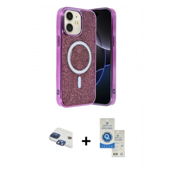 MARSİLYAN™- iPhone 11 Kılıf Eksen Çizgi - Şeffaf Royal Nano Ekran Koruyucu + Pers Alüminyum Kamera Lens - LT