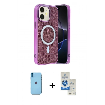 MARSİLYAN™- iPhone 11 Kılıf Eksen Çizgi - Şeffaf Royal Nano Ekran Koruyucu + Neon Fosforlu Kamera Lens - MI