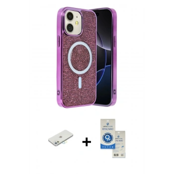 MARSİLYAN™- iPhone 11 Kılıf Eksen Çizgi - Şeffaf Royal Nano Ekran Koruyucu + Renkli Kamera Lens Koruma Cam - SI
