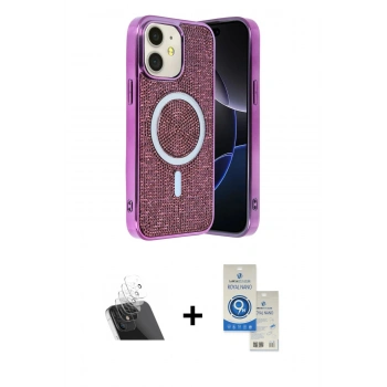MARSİLYAN™- iPhone 11 Kılıf Eksen Çizgi - Şeffaf Royal Nano Ekran Koruyucu + Kamera Lens Koruma Cam - SF