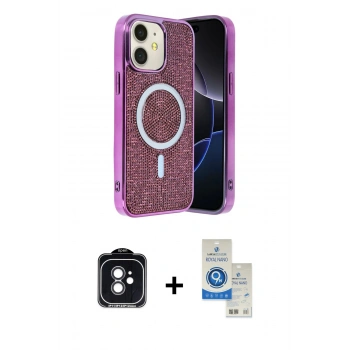 MARSİLYAN™- iPhone 11 Kılıf Eksen Çizgi - Şeffaf Royal Nano Ekran Koruyucu + PVD Metal Kamera Lens - SH