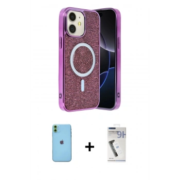 MARSİLYAN™- iPhone 11 Kılıf Eksen Çizgi - Şeffaf Uv Polymer Nano Ekran Koruyucu + Neon Fosforlu Kamera Lens - YL