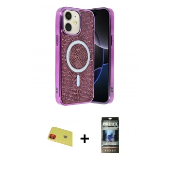 MARSİLYAN™- iPhone 11 Kılıf Eksen Çizgi - Siyah 34D Hayalet Izgaralı Cam + Rainbow Kamera Lens Koruma Cam - KI