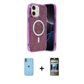 MARSİLYAN™- iPhone 11 Kılıf Eksen Çizgi - Siyah 34D Hayalet Izgaralı Cam + Neon Fosforlu Kamera Lens - MI