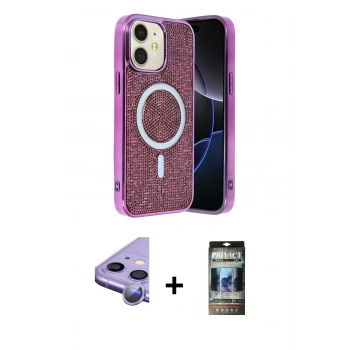 MARSİLYAN™- iPhone 11 Kılıf Eksen Çizgi - Siyah 34D Hayalet Izgaralı Cam + Raze Metal Kamera Lens - MR
