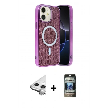 MARSİLYAN™- iPhone 11 Kılıf Eksen Çizgi - Siyah 34D Hayalet Izgaralı Cam + Raze Metal Kamera Lens - GS