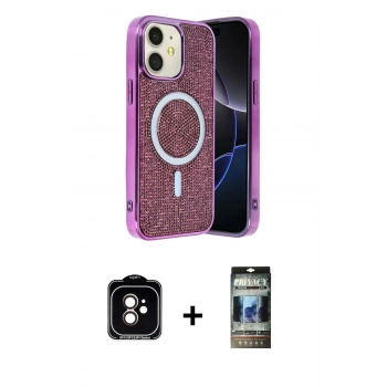 MARSİLYAN™- iPhone 11 Kılıf Eksen Çizgi - Siyah 34D Hayalet Izgaralı Cam + PVD Metal Kamera Lens - TU