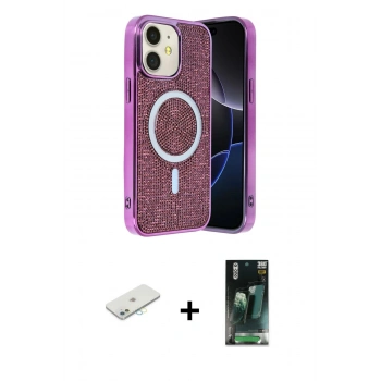 MARSİLYAN™- iPhone 11 Kılıf Eksen Çizgi - Siyah 360 Mat Full Body Arka Koruyucu + Renkli Kamera Lens Koruma Cam - SI