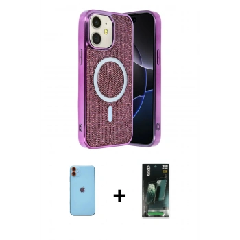 MARSİLYAN™- iPhone 11 Kılıf Eksen Çizgi - Siyah 360 Mat Full Body Arka Koruyucu + Neon Fosforlu Kamera Lens - TU