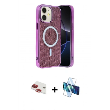MARSİLYAN™- iPhone 11 Kılıf Eksen Çizgi - Siyah 3D Antistatik Cam Ekran Koruyucu + Pers Alüminyum Kamera Lens - KI