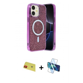 MARSİLYAN™- iPhone 11 Kılıf Eksen Çizgi - Siyah 3D Antistatik Cam Ekran Koruyucu + Rainbow Kamera Lens Koruma Cam - KI