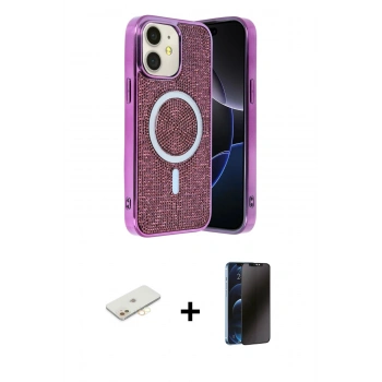 MARSİLYAN™- iPhone 11 Kılıf Eksen Çizgi - Siyah 3D Antistatik Hayalet Cam Ekran Koruyucu + Renkli Kamera Lens Koruma Cam - SI
