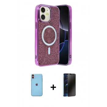MARSİLYAN™- iPhone 11 Kılıf Eksen Çizgi - Siyah 3D Antistatik Hayalet Cam Ekran Koruyucu + Neon Fosforlu Kamera Lens - TU