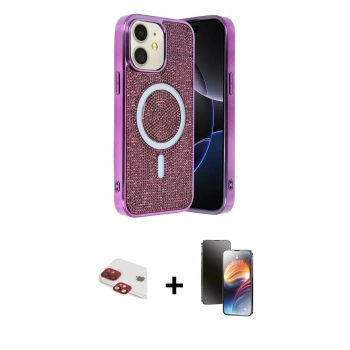 MARSİLYAN™- iPhone 11 Kılıf Eksen Çizgi - Siyah 3D Antistatik Mat Seramik Nano Ekran Koruyucu + Pers Alüminyum Kamera Lens - KI