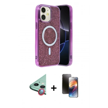 MARSİLYAN™- iPhone 11 Kılıf Eksen Çizgi - Siyah 3D Antistatik Mat Seramik Nano Ekran Koruyucu + Raze Metal Kamera Lens - KI