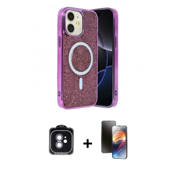 MARSİLYAN™- iPhone 11 Kılıf Eksen Çizgi - Siyah 3D Antistatik Mat Seramik Nano Ekran Koruyucu + PVD Metal Kamera Lens - MI