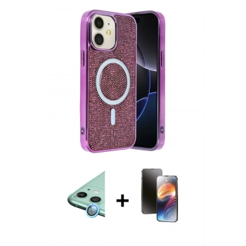 MARSİLYAN™- iPhone 11 Kılıf Eksen Çizgi - Siyah 3D Antistatik Mat Seramik Nano Ekran Koruyucu + Raze Metal Kamera Lens - MI