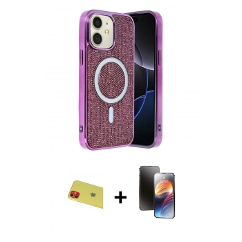 MARSİLYAN™- iPhone 11 Kılıf Eksen Çizgi - Siyah 3D Antistatik Mat Seramik Nano Ekran Koruyucu + Rainbow Kamera Lens Koruma Cam - KI