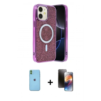 MARSİLYAN™- iPhone 11 Kılıf Eksen Çizgi - Siyah 3D Antistatik Mat Seramik Nano Ekran Koruyucu + Neon Fosforlu Kamera Lens - YL