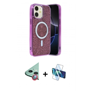MARSİLYAN™- iPhone 11 Kılıf Eksen Çizgi - Siyah 3D Antistatik Seramik Nano Ekran Koruyucu + Raze Metal Kamera Lens - KI