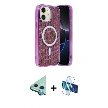 MARSİLYAN™- iPhone 11 Kılıf Eksen Çizgi - Siyah 3D Antistatik Seramik Nano Ekran Koruyucu + Raze Metal Kamera Lens - MI
