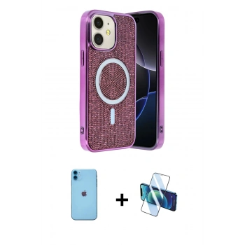 MARSİLYAN™- iPhone 11 Kılıf Eksen Çizgi - Siyah 3D Antistatik Seramik Nano Ekran Koruyucu + Neon Fosforlu Kamera Lens - MI