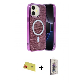 MARSİLYAN™- iPhone 11 Kılıf Eksen Çizgi - Siyah Bilvis 3D Cam Ekran Koruyucu + Rainbow Kamera Lens Koruma Cam - KI