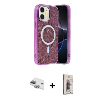 MARSİLYAN™- iPhone 11 Kılıf Eksen Çizgi - Siyah Bilvis 3D Cam Ekran Koruyucu + Pers Alüminyum Kamera Lens - YL